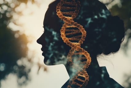 A woman's silhouette with DNA imagery